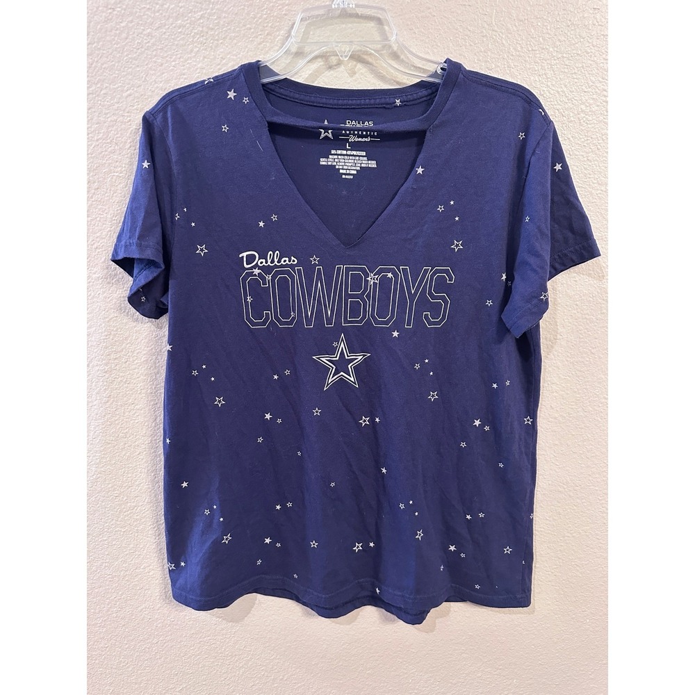 Dallas Cowboys Authentic Women's T-Shirt Star Cutout Neck Navy Blue L